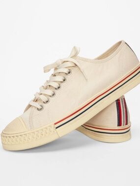 Hood Rubber Company Canvas Low Top Sneakers Cream Red Blue Stripes Womens 6.5NWT